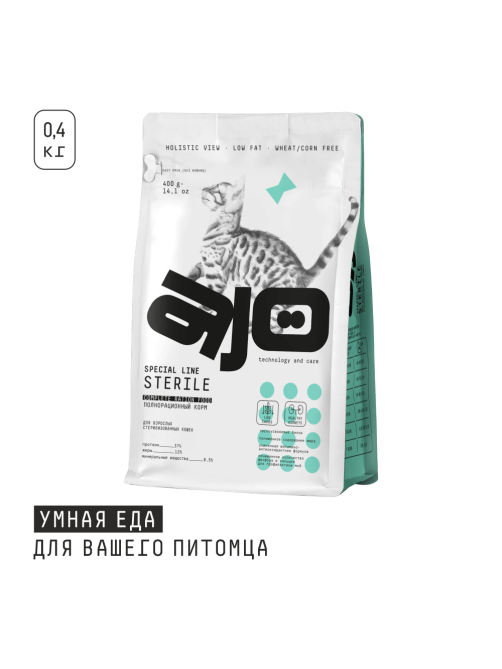Корм сухой Ajo Sterile для кошек индейка-утка, 400г
