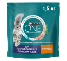 Корм сухой Purina One для стерилизованных кошек и кастрированных котов с курицей и цельными злаками, 1.5кг