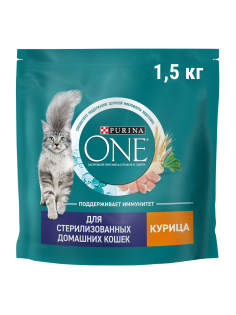 Корм сухой Purina One для стерилизованных кошек и кастрированных котов с курицей и цельными злаками, 1.5кг