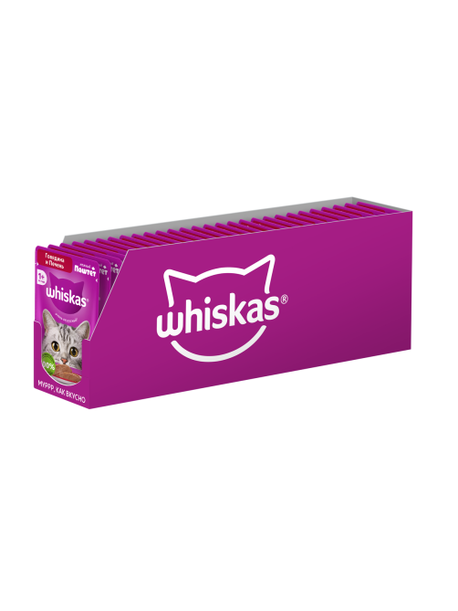 Корм влажный Whiskas паштет для взрослых кошек с говядиной и печенью, 75г х 28 шт