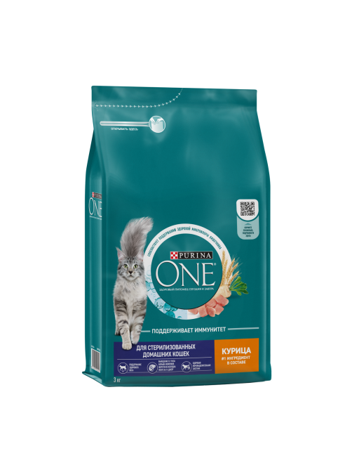 Корм сухой Purina One для стерилизованных домашних кошек с высоким содержанием курицы, 3кг