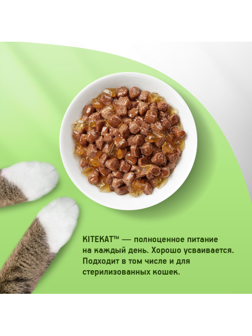 Корм влажный Kitekat для взрослых кошек с курицей в желе, 85г