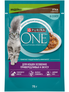Корм для кошек Purina One влажный индейка и утка с морковью, 75г
