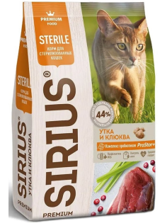 Сухой корм Sirius Premium для стерилизованных кошек с уткой и клюквой, 1.5кг