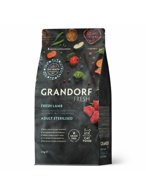 Корм сухой Grandorf Fresh для стерилизованных кошек ягненок с бататом, 2кг