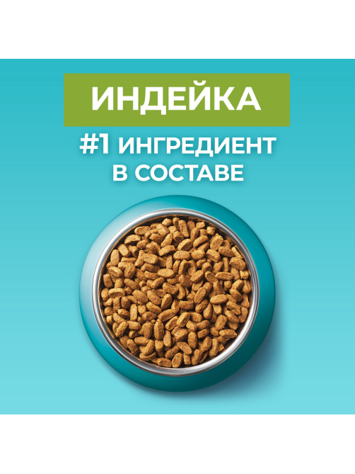 Корм сухой Purina One для взрослых кошек живущих в домашних условиях с индейкой и цельными злаками, 750г