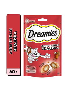 Лакомство Dreamies для взрослых кошек с индейкой, 60г