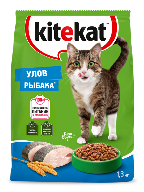 Корм сухой Kitekat Улов рыбака для кошек, 1.3кг