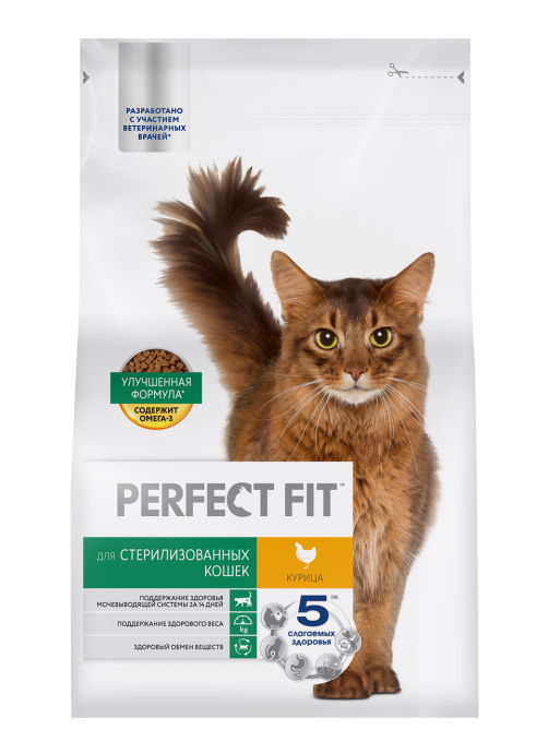Корм сухой Perfect Fit Sterile для стерилизованных котов и кошек с курицей, 2.5кг