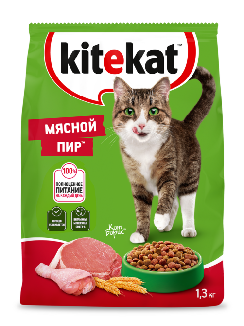 Корм сухой Kitekat Мясной пир для кошек, 1.3кг