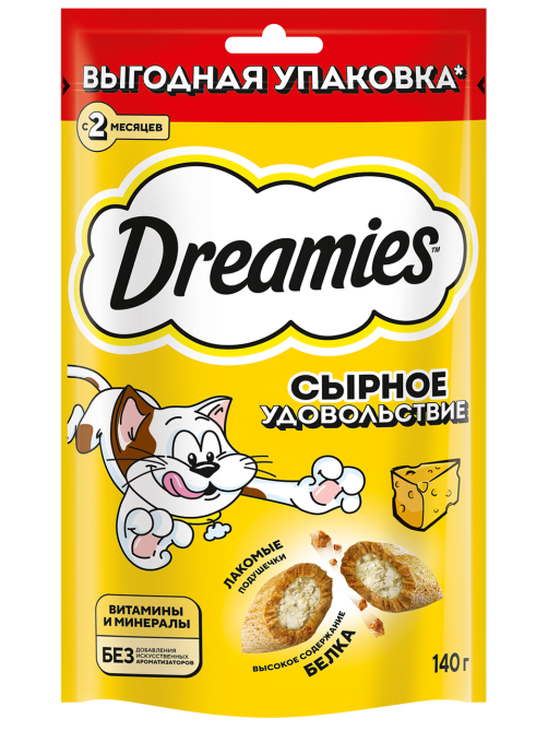 Лакомство Dreamies Лакомые подушечки для взрослых кошек с сыром, 140г