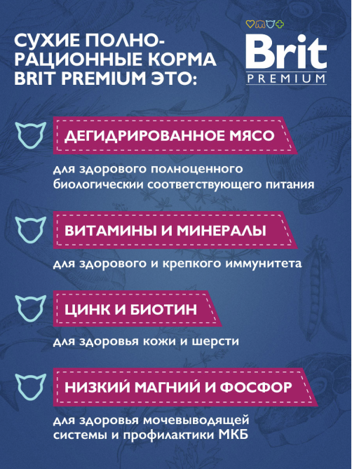 Корм сухой Brit для кошек курица, 2кг