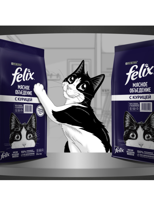 Корм сухой Felix Мясное объедение для взрослых кошек с курицей, 10кг