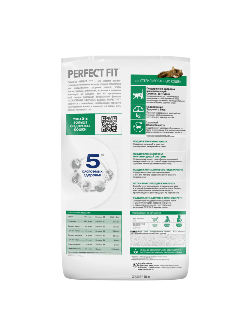 Корм сухой Perfect Fit для стерилизованных котов и кошек с курицей, 10кг