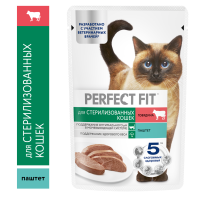 Корм влажный Perfect Fit паштет для стерилизованных кошек старше 7 лет говядина, 75г