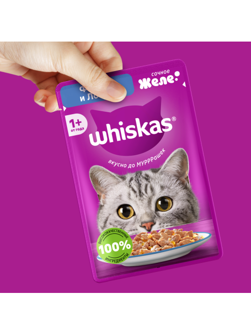 Корм влажный Whiskas для кошек форель-лосось желе, 75г