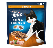 Корм сухой Felix Двойная вкуснятина для взрослых кошек с птицей, 600г