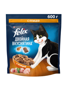 Корм сухой Felix Двойная вкуснятина для взрослых кошек с птицей, 600г