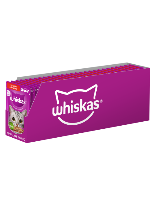 Корм влажный Whiskas желе для взрослых кошек с говядиной и ягненком, 75г x 28 шт