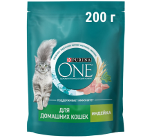 Корм сухой Purina One для взрослых кошек живущих в домашних условиях с индейкой и цельными злаками, 200г
