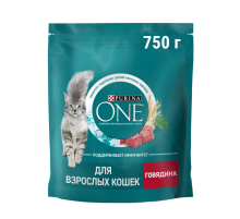 Корм сухой Purina One для взрослых кошек с говядиной и цельными злаками, 750г