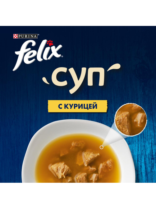 Корм влажный Felix Суп для взрослых кошек с курицей, 48г