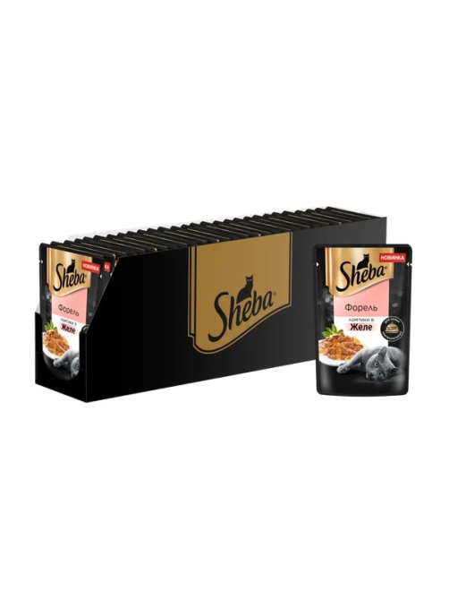 Корм влажный Sheba для взрослых кошек ломтики в желе с форелью, 75г x 28 шт