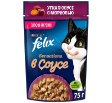 Корм влажный Felix Sensations для взрослых кошек с уткой в соусе с морковью, 75г