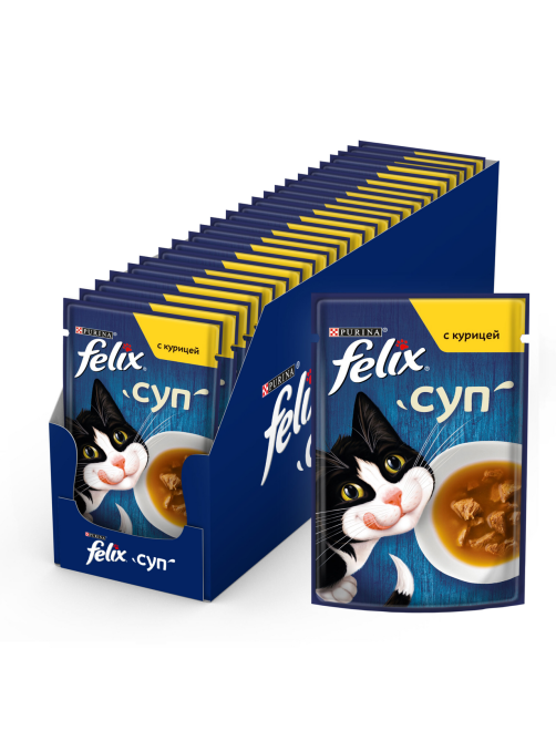 Корм влажный Felix Суп для взрослых кошек с курицей в соусе, 48г x 36 шт