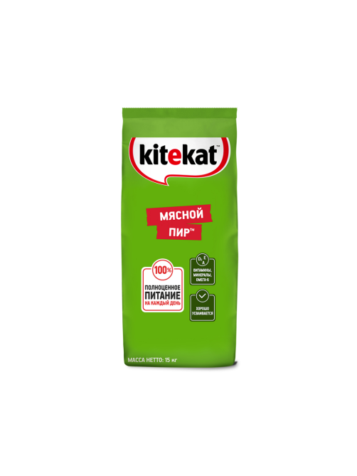 Корм сухой Kitekat Мясной пир для взрослых кошек, 15кг