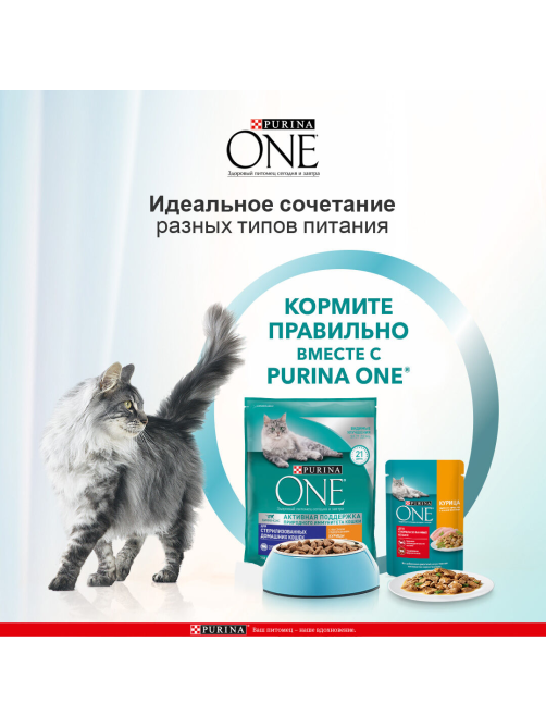 Корм сухой Purina One для стерилизованных кошек и кастрированных котов с курицей и цельными злаками, 750г х 8 шт
