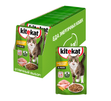 Корм влажный Kitekat для взрослых кошек с курицей в желе, 85г x 28 шт