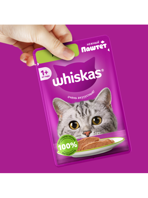 Корм влажный Whiskas паштет для взрослых кошек с уткой, 75г