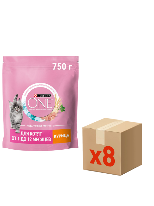 Корм сухой Purina One для котят с курицей и цельными злаками, 750г х 8 шт