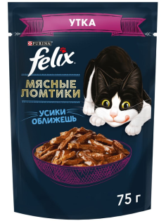 Корм влажный Felix Мясные ломтики для взрослых кошек с уткой, 75г