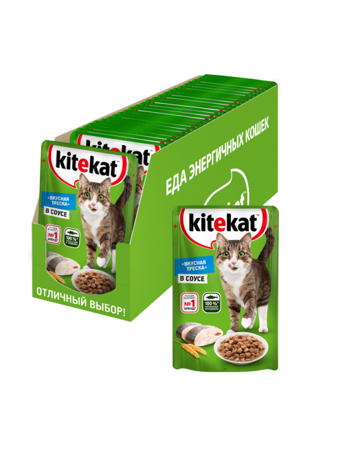 Корм влажный Kitekat для взрослых кошек с рыбой в соусе, 85г x 28 шт