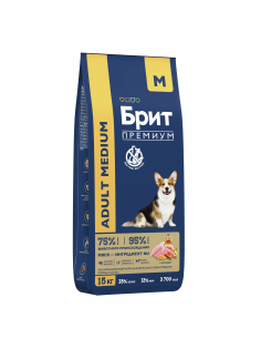Корм сухой Брит Premium Adult Medium для взрослых собак средних пород с курицей, 15кг