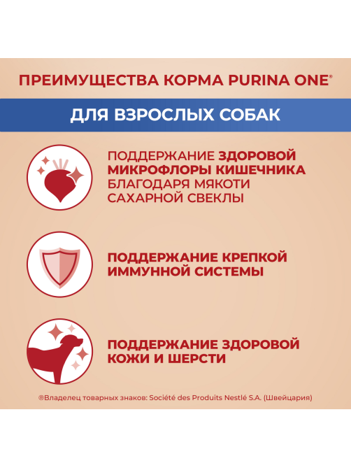 Корм сухой Purina One для взрослых собак средних и крупных пород с ягненком и рисом, 10кг
