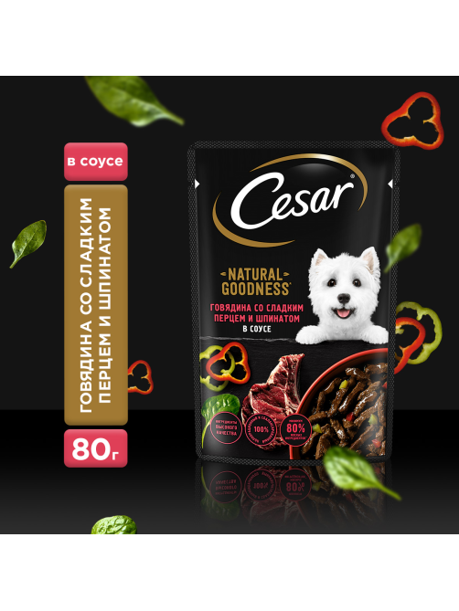 Корм влажный Cesar для собак говядина-сладкий перец-шпинат, 80г