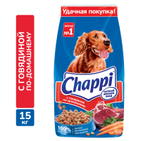 Корм сухой Chappi Сытный мясной обед для взрослых собак всех пород с говядиной по-домашнему, 15кг