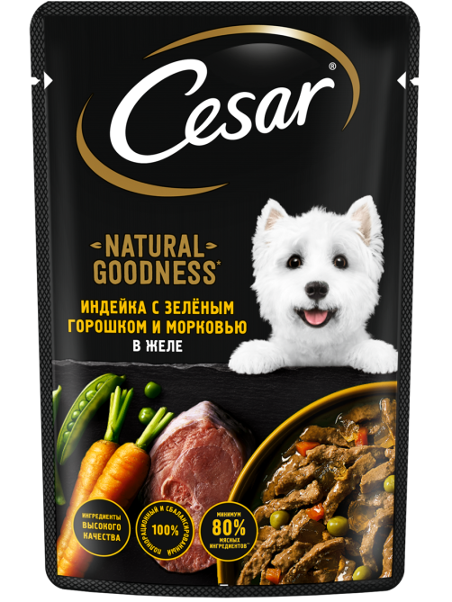 Корм влажный Cesar для собак индейка-горох-морковь в желе, 80г