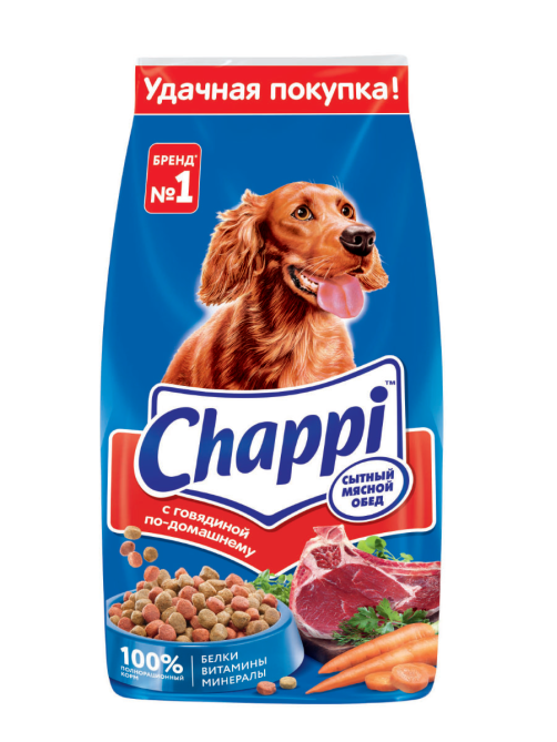 Корм сухой Chappi Сытный мясной обед для взрослых собак всех пород с говядиной по-домашнему, 15кг