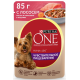 Корм влажный Purina One Мини для взрослых собак мелких пород с лососем, рисом и морковью в подливе, 85г