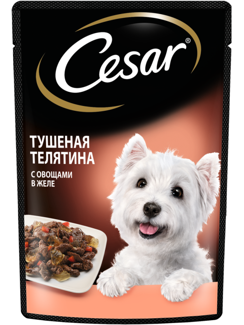 Корм влажный Cesar для собак тушеная телятина с овощами, 85г