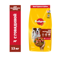 Корм сухой Pedigree для взрослых собак мелких пород с говядиной, 13кг