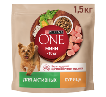Корм сухой Purina One Мини для собак мелких пород с курицей и рисом 1.5кг