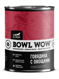 Корм влажный Bowl Wow для собак говядина и овощи, 340г