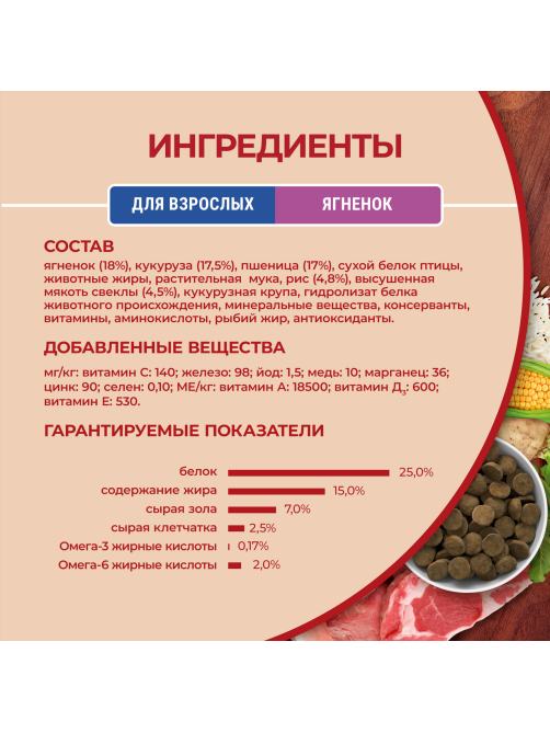 Корм сухой Purina One для взрослых собак средних и крупных пород с ягненком и рисом, 10кг