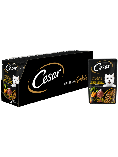 Корм влажный Cesar для собак индейка-горох-морковь в желе, 80г x 28 шт