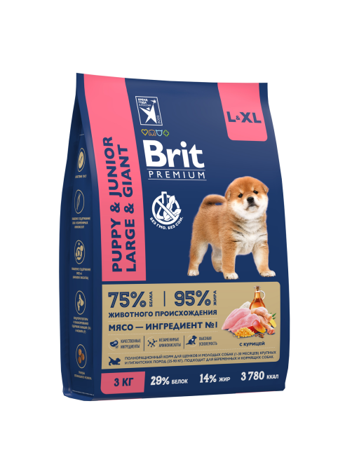 Корм сухой Brit для молодых собак крупных пород, 3кг